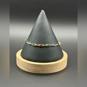 18K Yellow Gold Filled Multi-Gemstone Baguette Tennis Bracelet